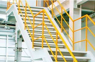 Yellow mezzanine floors hand rails